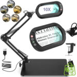 10X LED Magnifying Desk Lamp with Stand & Clamp – Glass Lens, Dimmable Lighting, Hands-Free Workspace Light